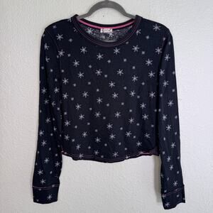 Free People Top Womens Large Snowflake Print Crop Shirt Winter Ski Snow Holiday